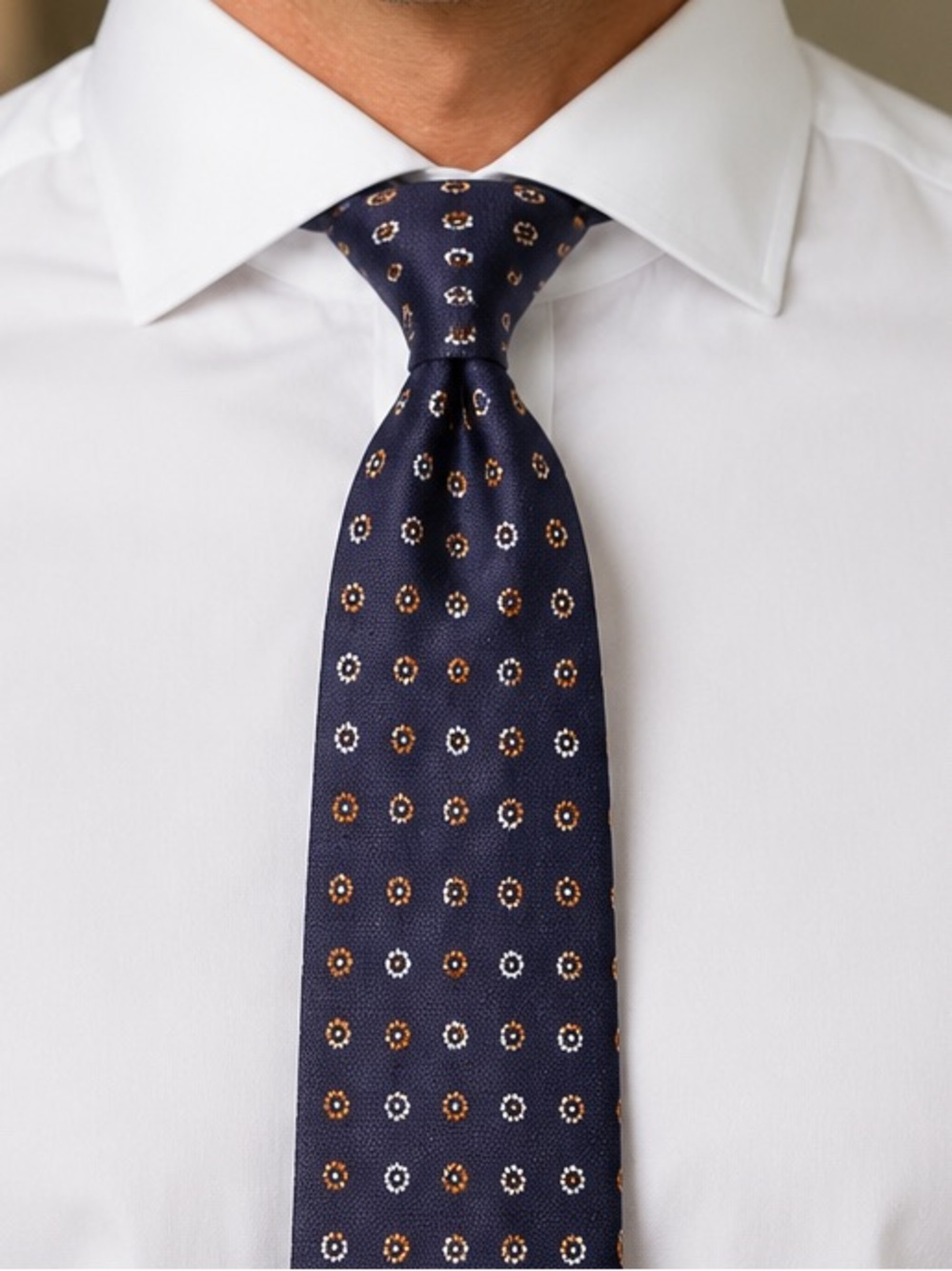 Men's Navy Patterned Silk Tie